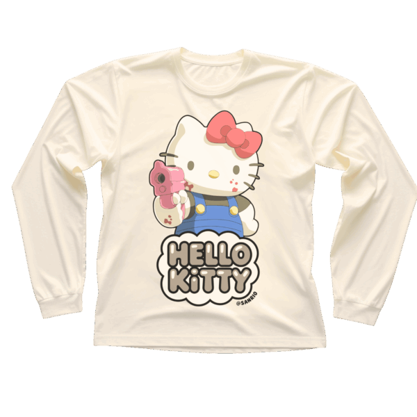 White UNISEX LONG Sleeve Tee Hello Kitty Décalé